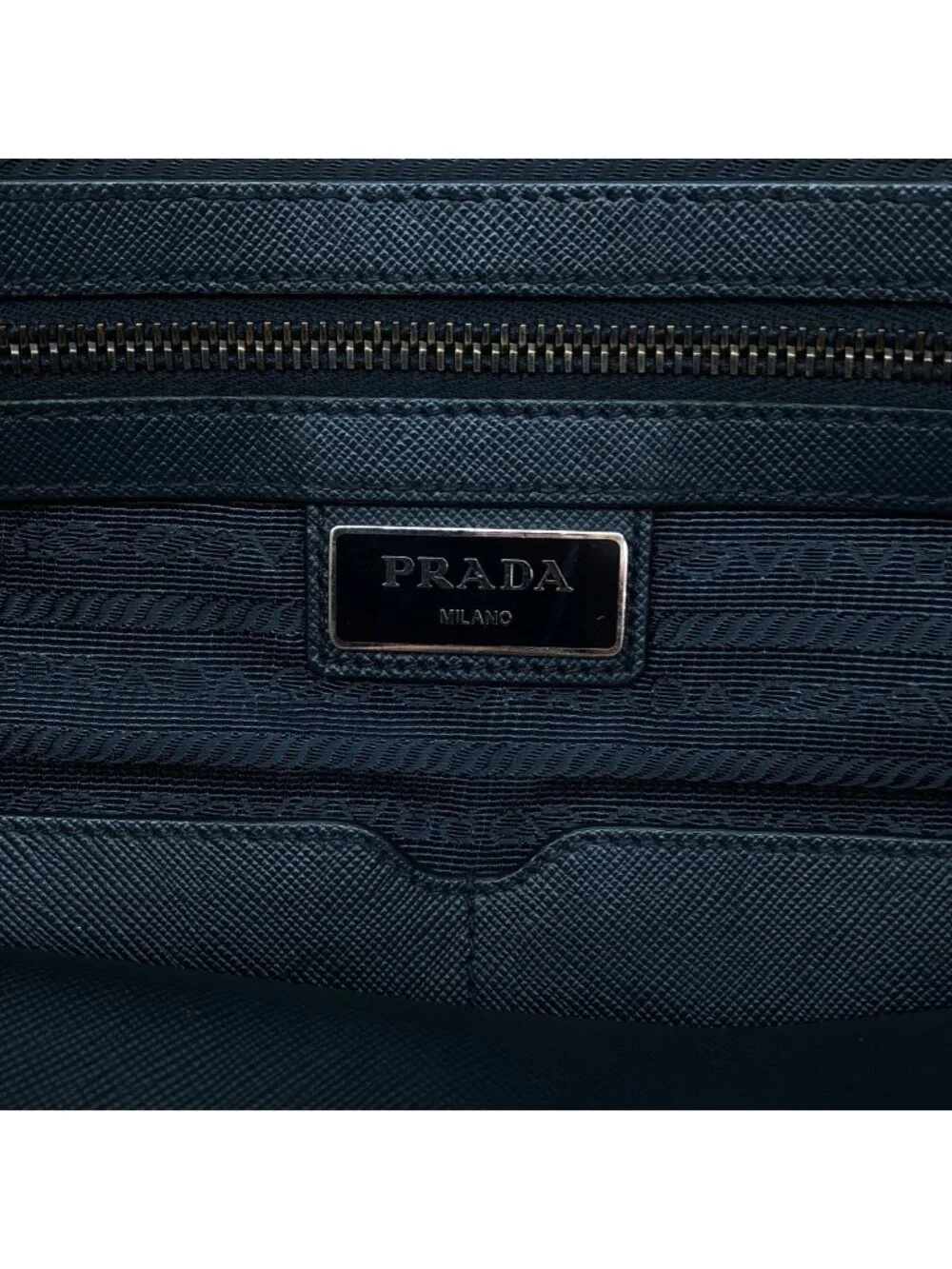 Prada Re-Nylon Saffiano Leather Triangle Logo 2-Way Tote Navy